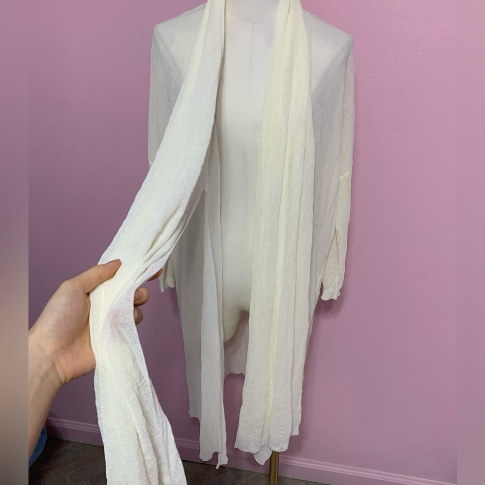 Zara Cream Sheer Scarf Open Sweater M - Picture 4 of 14
